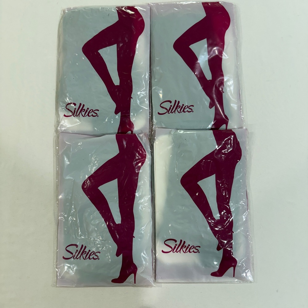 4 Pair Silkies Ultra Control Top Pantyhose Large Taupe Sheer USA Made 030305